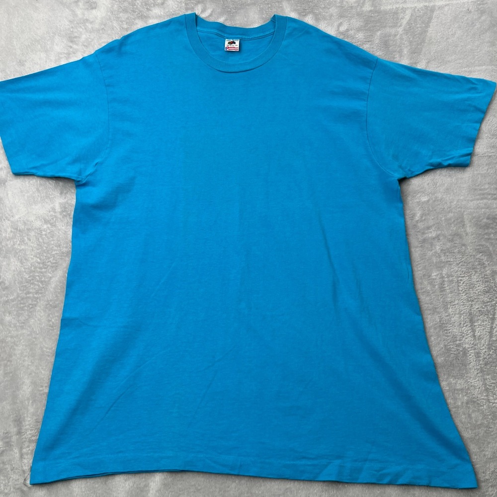 VTG Fruit of the Loom Single Stitch T Shirt XXXL Turquoise Blue Made in USA 90s
